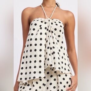 Mahina Cream and Black Polka Dot Halter Top